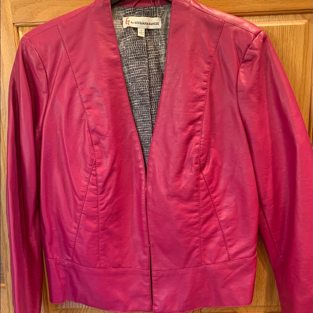 Faux leather jacket.